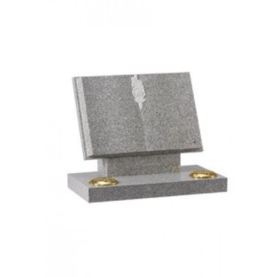 EC133 Light Grey Granite book memorial with carved rose and wide rest