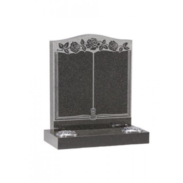 EC138 Dark Grey Granite headstone popular as a memorial to two loved ones with room on each page for their own inscription