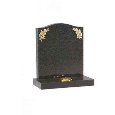 EC19 Dark Grey Granite ogee headstone, the rose design at the shoulder highlighted with pure gold leaf.