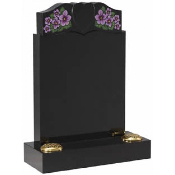 EC21 Black Granite Memorial with Raised Heart and Violets