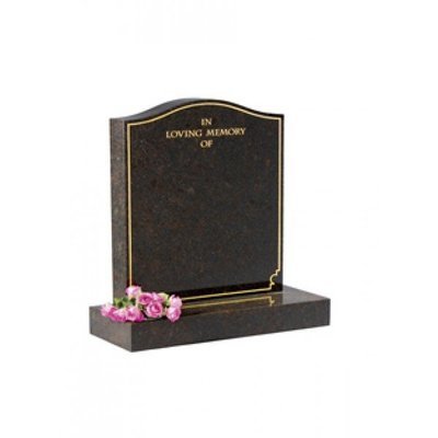 EC36 Ogee headstone in an attractive deep brown granite with a plain pin line.
