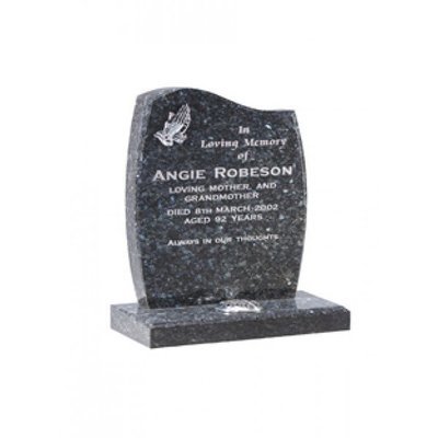 EC4 Blue Pearl Granite headstone. The silver praying hands ornament is optional.