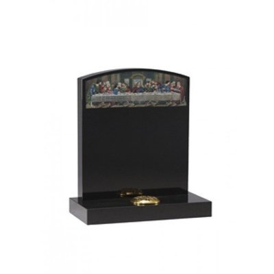 EC42 Black Granite Headstone with etching by skilled craftsmen of Last Supper.