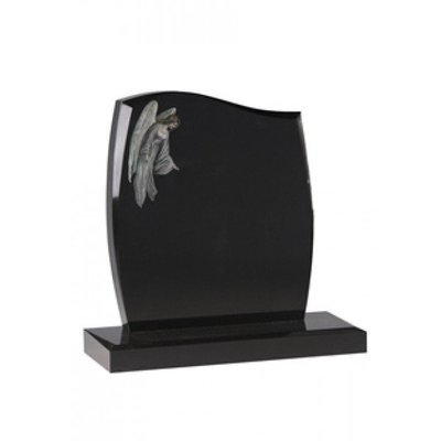EC46 Black Granite headstone with a delicately hand etched Angel design.