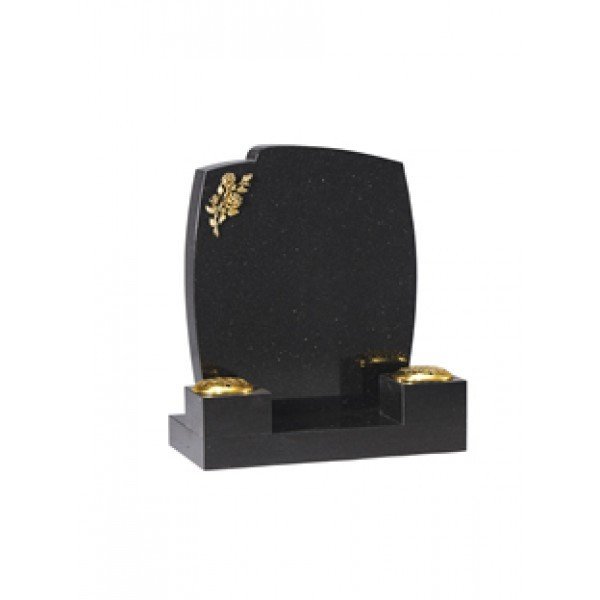EC6 Star Galaxy Granite Headstone. A bronze rose complements the reflective Star Galaxy granite.