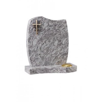 EC7 Lavender Blue Granite headstone with shaped base to match shape of headstone. With bronze cross ornament.