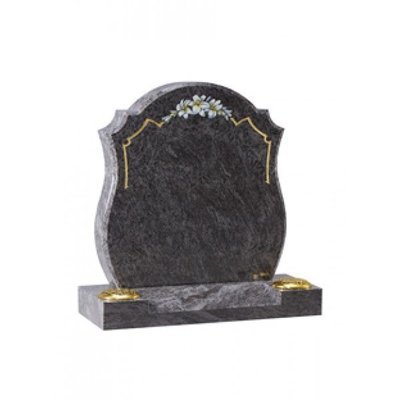 EC8 Bahama Blue Granite headstone with rounded sides with chamfers. Centre splay base.
