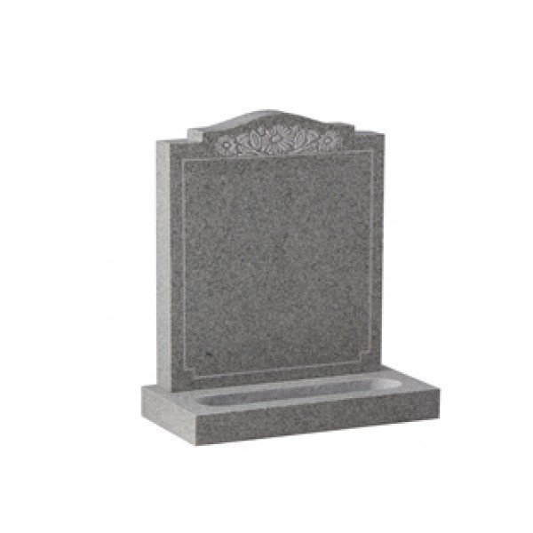 EC176 Karin Grey Granite headstone with deep sandblast daisy design. Planting trough for flowers in the base.