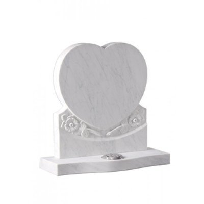EC186 White Marble heart headstone featuring carved wild roses.