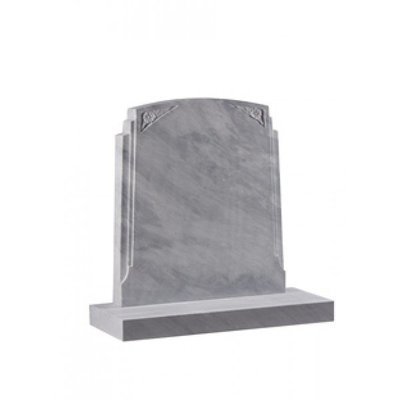 EC191 Dove Grey Marble headstone with curved top and double rebates on sides. Hand carved wild rose panels at top.