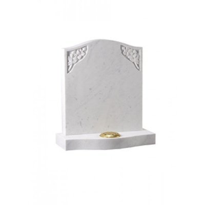 EC192 White marble ogee headstone with hand carved wild roses in each shoulder.