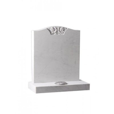 EC193 White marble ogee headstone with classic hand carved rose panel.