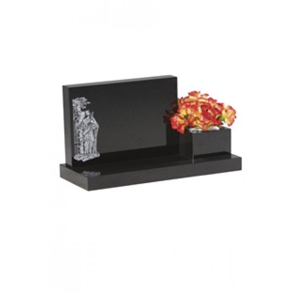 EC242 Black Granite Headstone and Vase Memorial