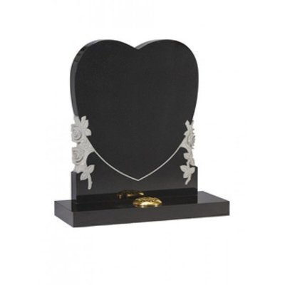 EC155 Black Granite heart with natural hand carved roses