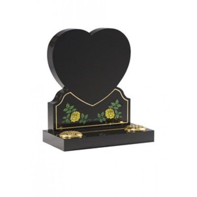 EC156 Black Granite heart memorial with painted rose design. Can be plain or painted in any colour.