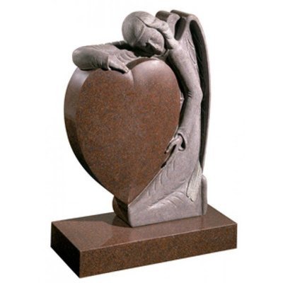 EC157 Imperial Red Granite memorial. A beautifully carved angel holds a heart.