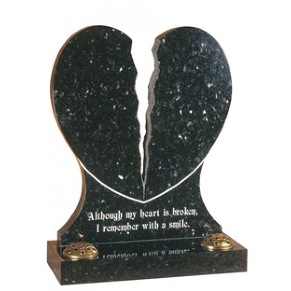 EC158 Emerald Pearl Granite headstone representation of a broken heart.