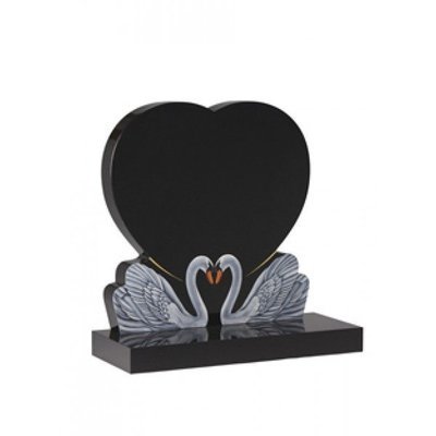 EC159 Black Granite headstone with design of two swans together throughout life.
