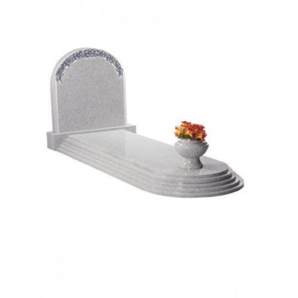 EC109 Light Grey Granite Headstone and Steps Memorial with Vase