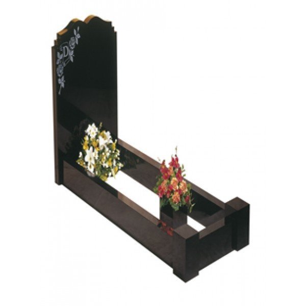 EC113 Black Granite Headstone and Kerbs with Vase