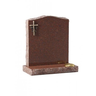 EC60 Ruby Red Granite headstone with rustic edges with bronze cross and rose.