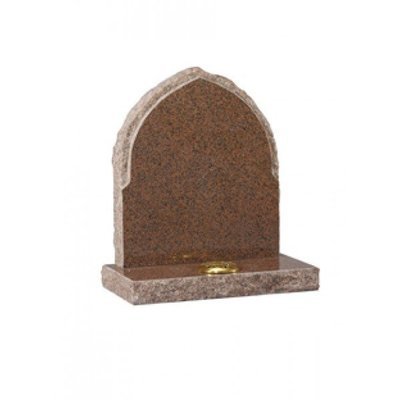 EC63 Balmoral Red Granite Gothic shaped headstone with rustic edges and rebate.