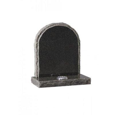 EC65 Dark Grey Granite round top headstone with rustic edges and matching margin.