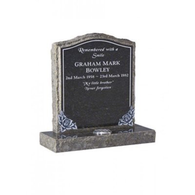 EC66 Ogee Headstone with rustic edges and hand carved roses with pin line.