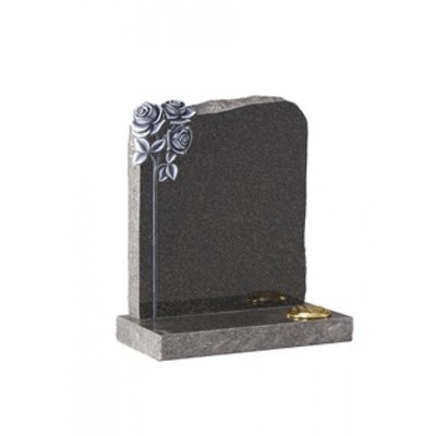 EC71 Dark Grey Granite Headstone with highlighted hand carved roses to contrast the rustic edges.
