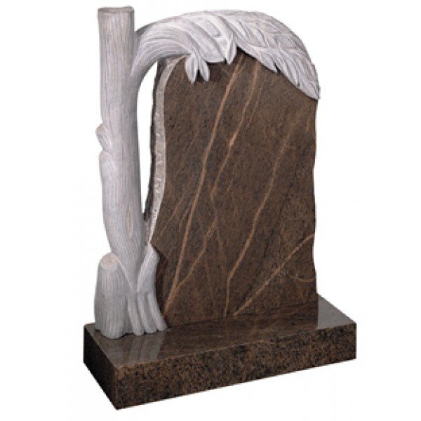 EC74 Brown Granite Headstone with a carved tree over the inscription area.