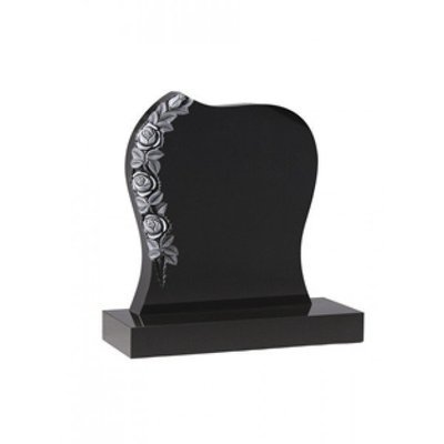 EC75 Black Granite headstone with delicate white highlighting on the hand carved roses.