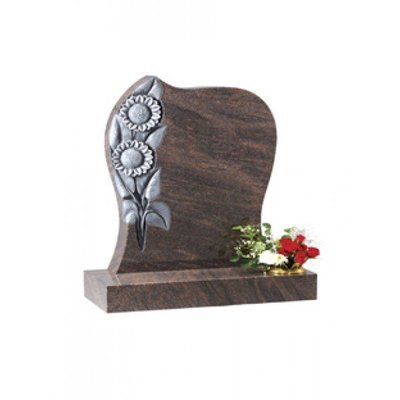 EC76 Brown Granite headstone with hand carved sunflower design.