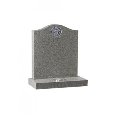 EC77 Karin Grey Granite headstone with relief carved and highlighted dove on a deep ogee.