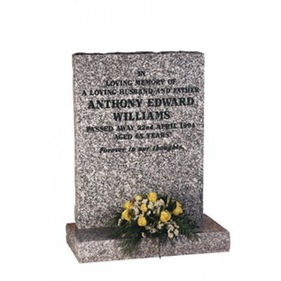 EC78 Light Grey Granite headstone and base with rustic edges