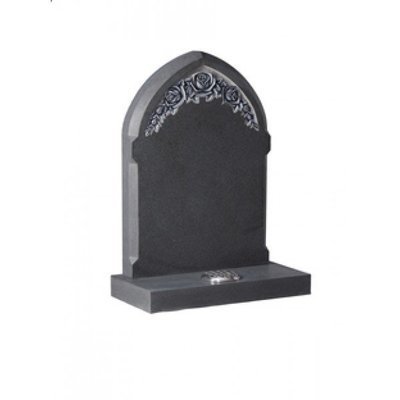 EC79 Honed Dark Grey Granite Gothic Headstone with deep carved and highlighted roses.