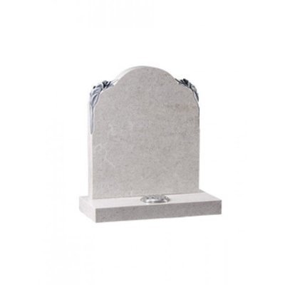 EC80 Rose White Granite headstone with hand carved lilies on shoulders.