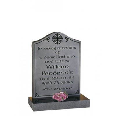 EC81 Black Granite headstone with the inscription left polished and the background sandblasted.