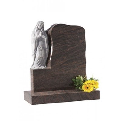 EC82 Brown Granite headstone with hand carved Our Lady praying figure.