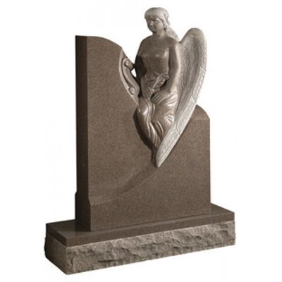 EC83 Honed Brown Granite headstone with hand carved angel.