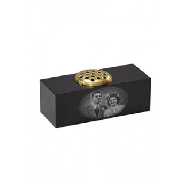 EC278 Black Granite Double Vase with Etching