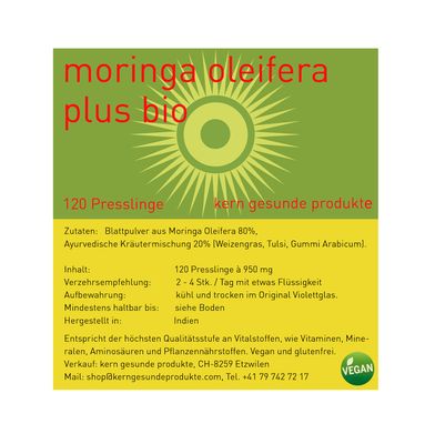 Moringa-Tabs Plus Bio, 120 Presslinge à 950mg