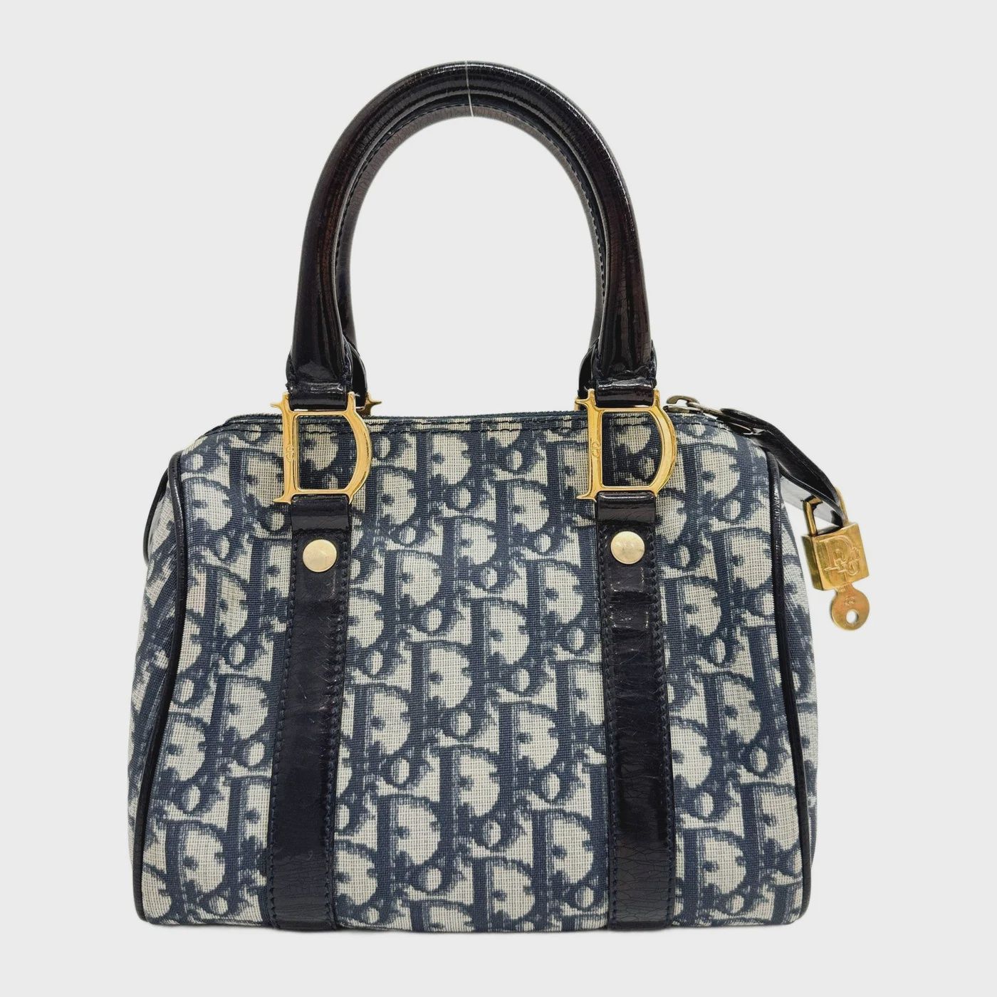 DIOR Mini Boston Blue Trotter Canvas Hand Bag