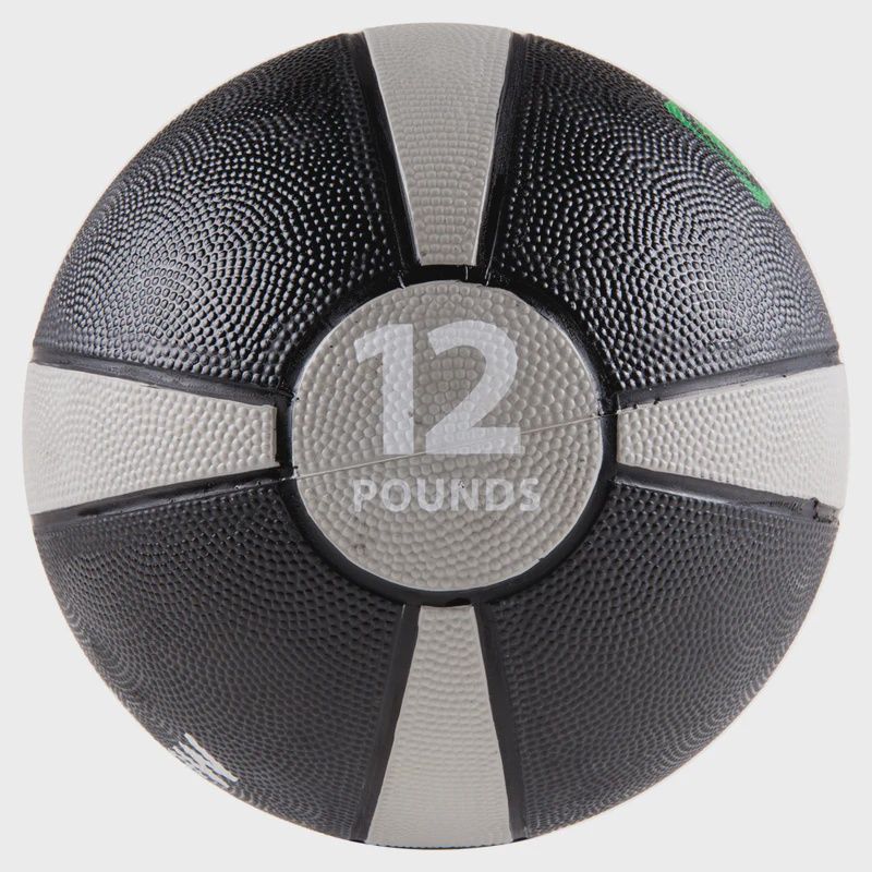Rubber Medicine Ball with Training Manual - 12lb Grey/Black