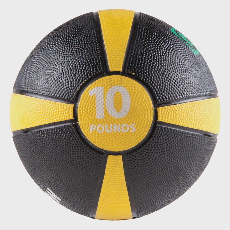 Rubber Medicine Ball with Training Manual - 10lb Yellow/Black