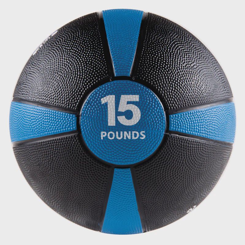 Rubber Medicine Ball with Training Manual - 15lb Blue/Black