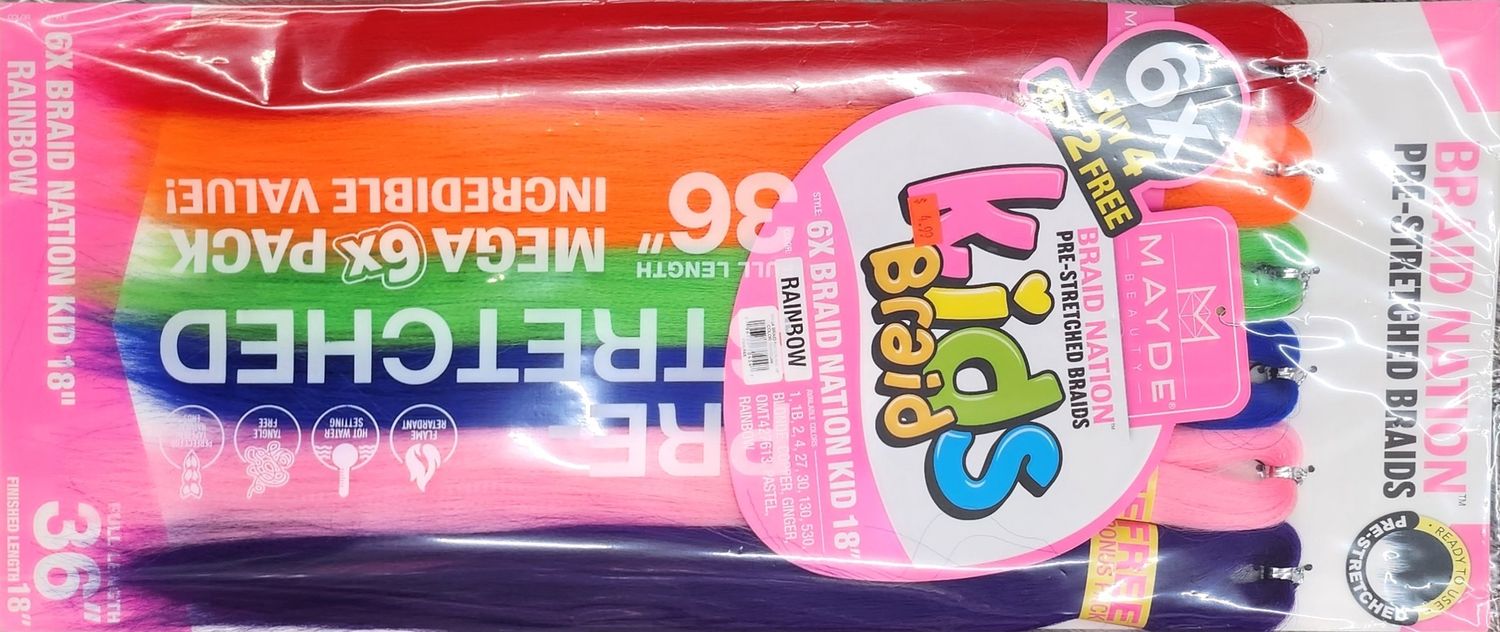 6× braid nation kid 18" RAINBOW COLOR