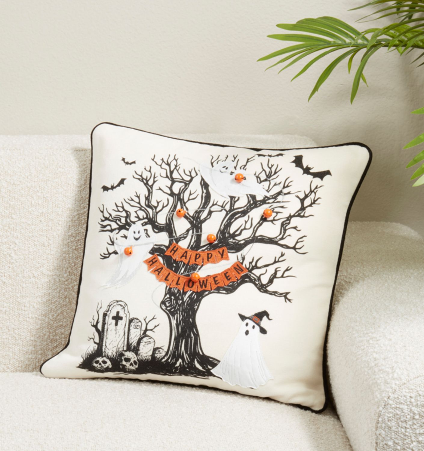 Funda de almohada con diseño de árbol de Halloween