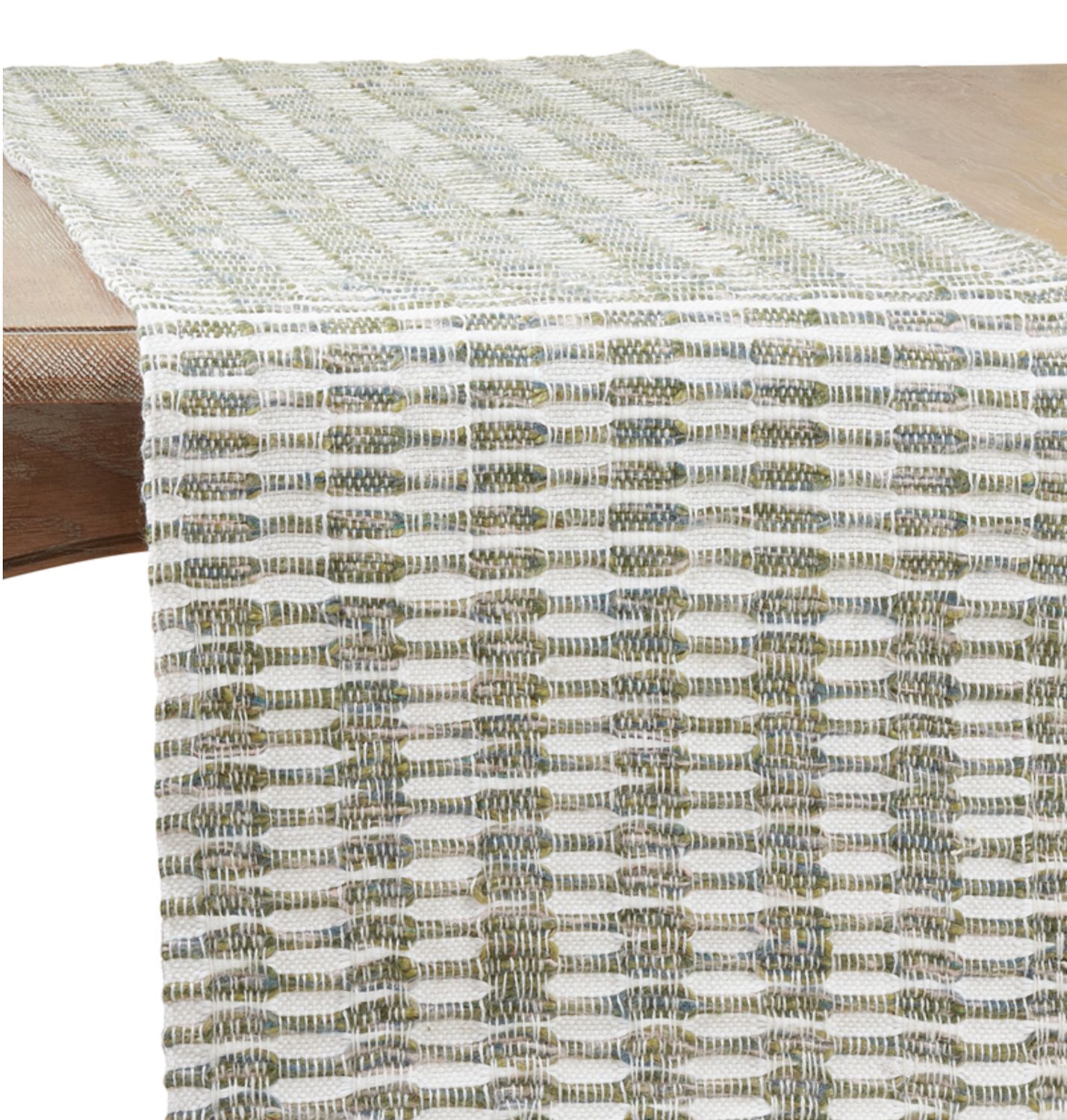 Camino de mesa tejido verde y natural