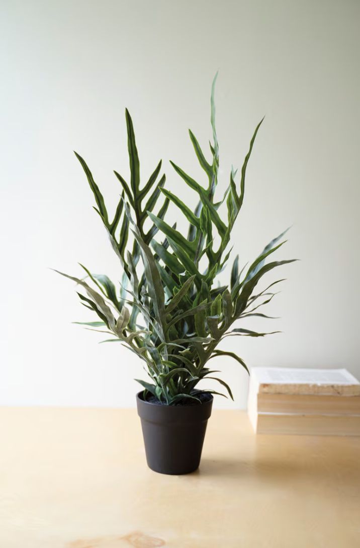 Helecho artificial en maceta de plástico negra