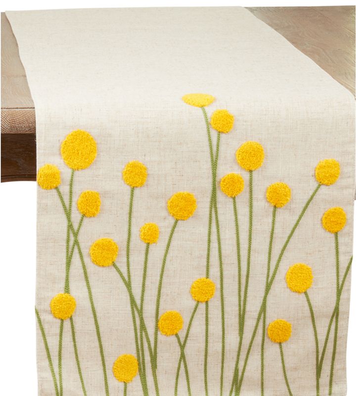 Camino de mesa pompones amarillos bordados
